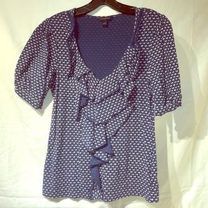 Banana Republic Feminine navy/white ruffled top